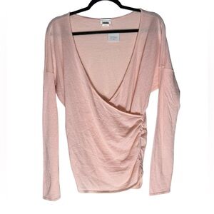 Club Monaco 100% Cashmere Women’s size Large Pink Rose ruched Long Sleeve NWT
